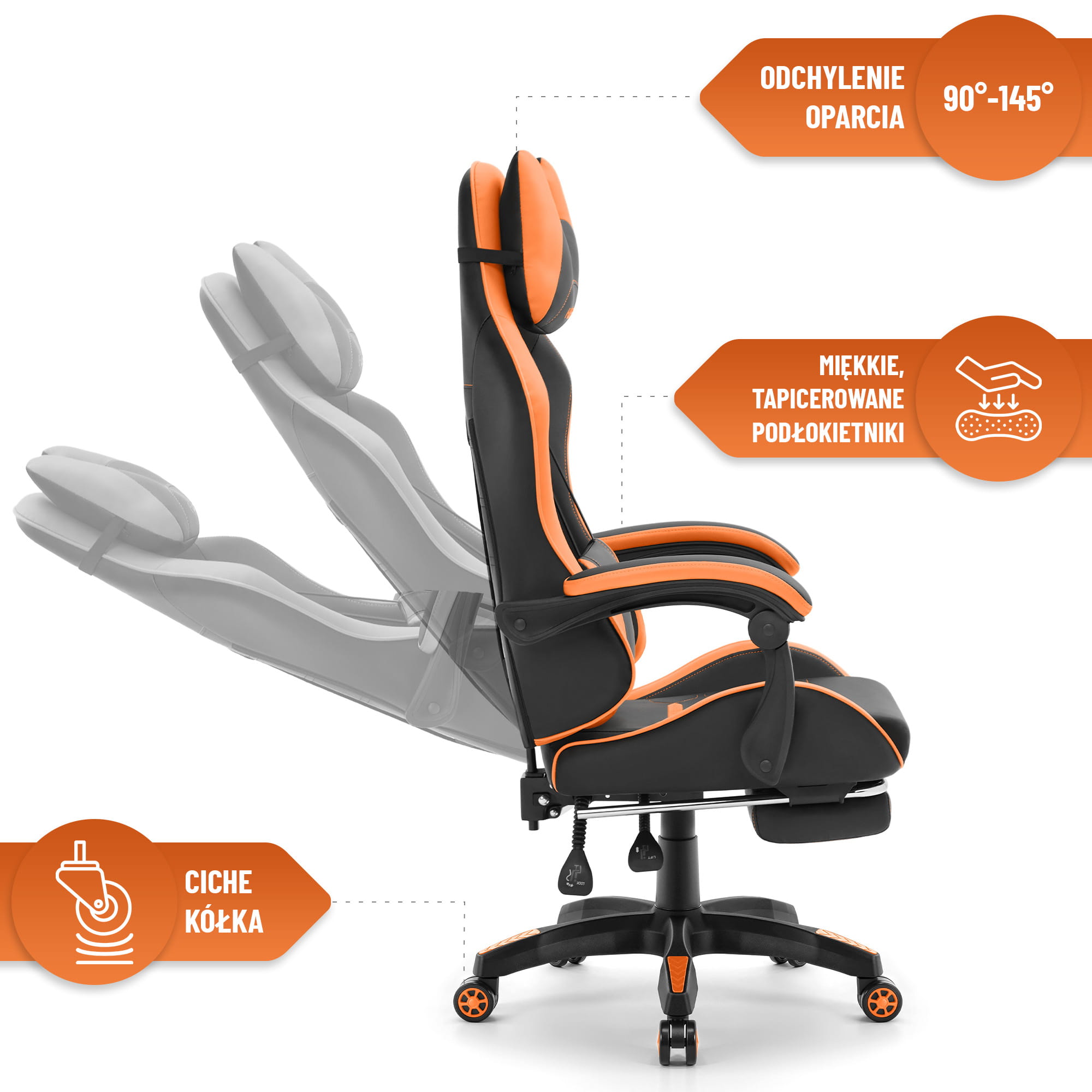 Геймерське крісло Hell's Chair HC-1039 2.0 Orange екошкіра - Зображення 9