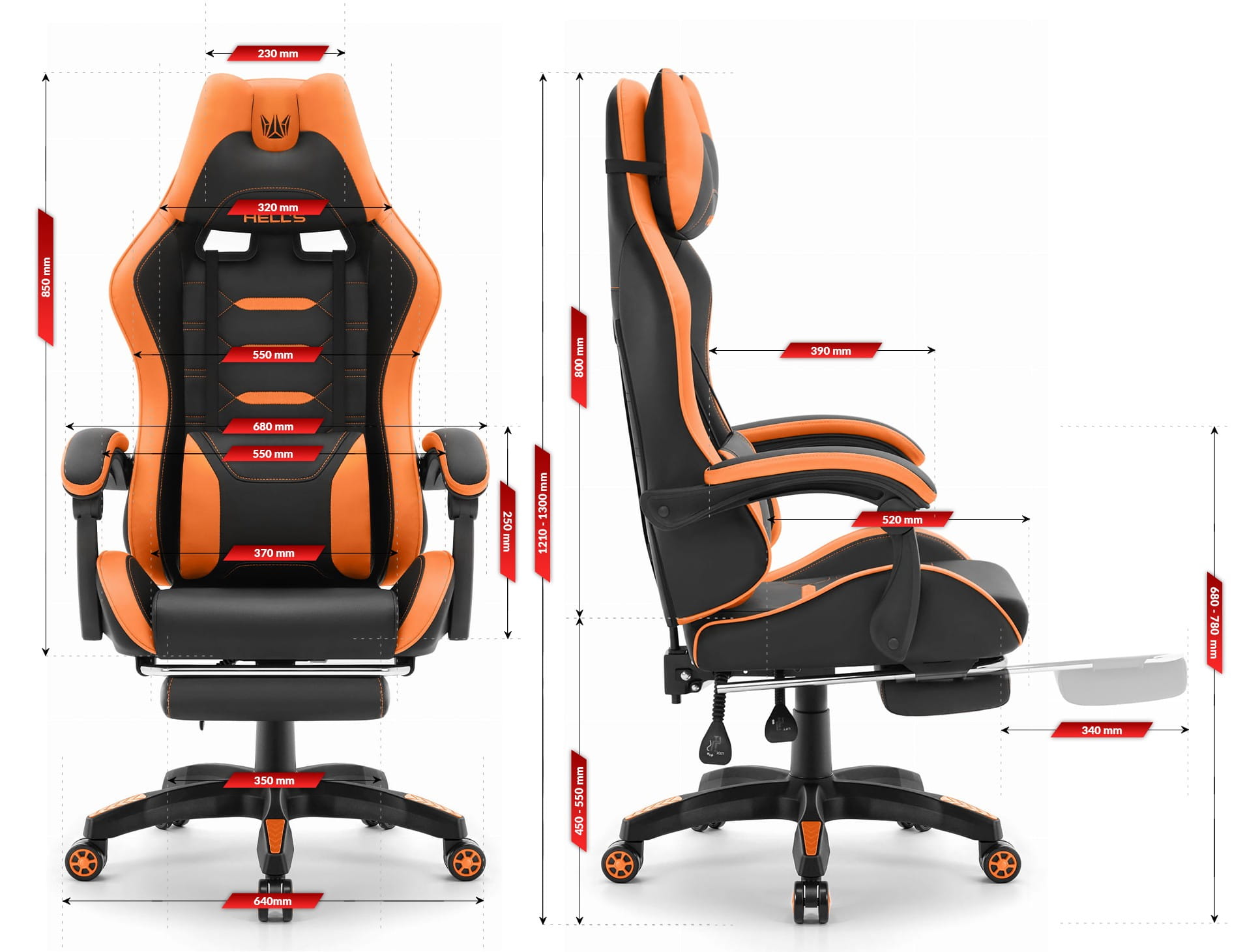 Геймерське крісло Hell's Chair HC-1039 2.0 Orange екошкіра - Зображення 10
