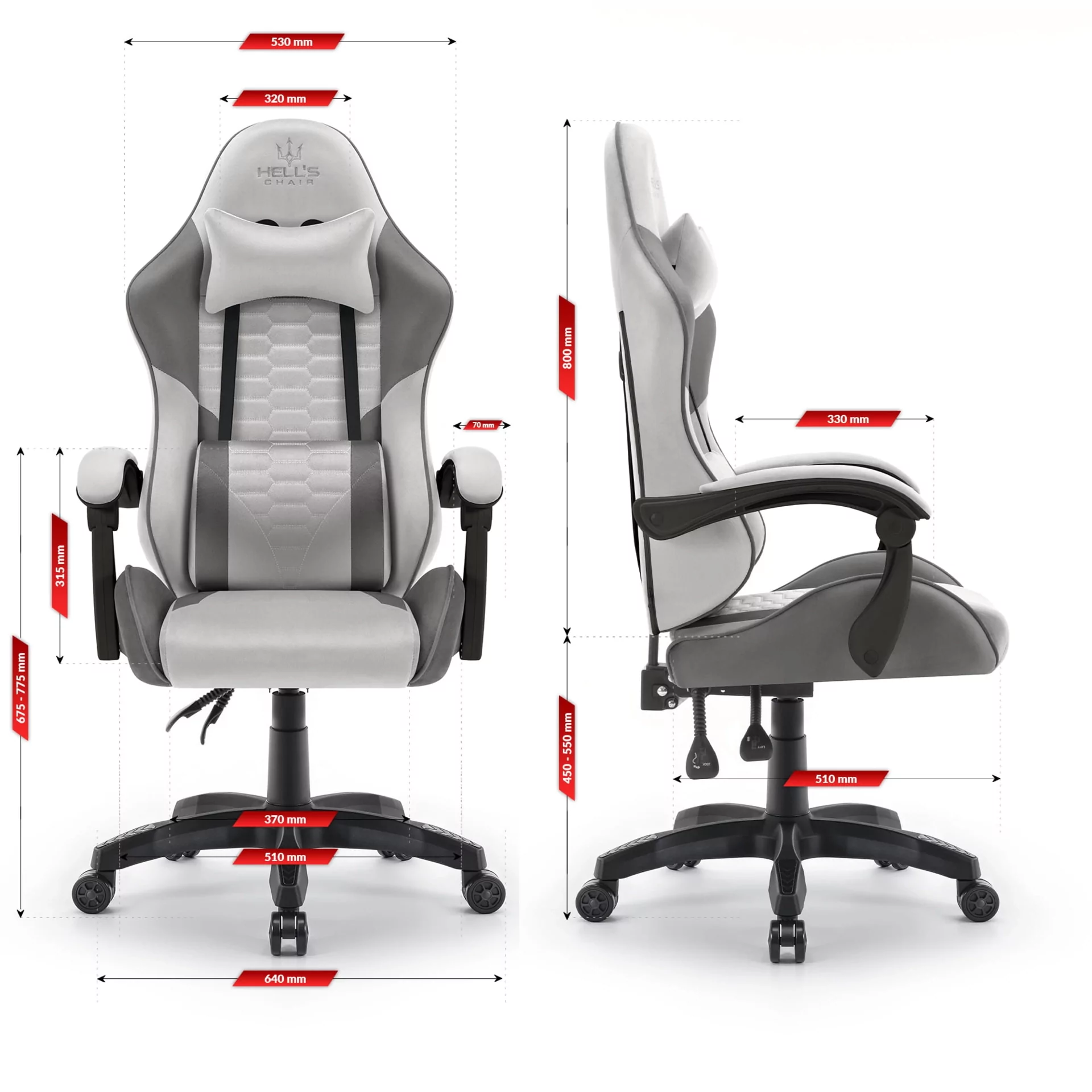 Геймерське крісло тканинне Hell's Chair HC-1000 Grey-Blask - Зображення 6