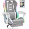 Геймерське крісло Hell's Chair HC-1039 2.0 LED RGB Grey White тканина
