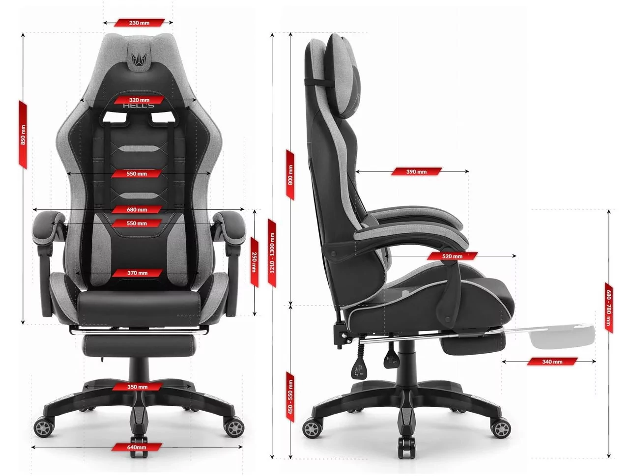 Геймерське крісло Hell's Chair HC-1039 2.0 Gray Black тканина - Зображення 4