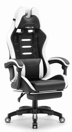Геймерське крісло Hell's Chair HC-1039 2.0 White (чорно-біле) екошкіра