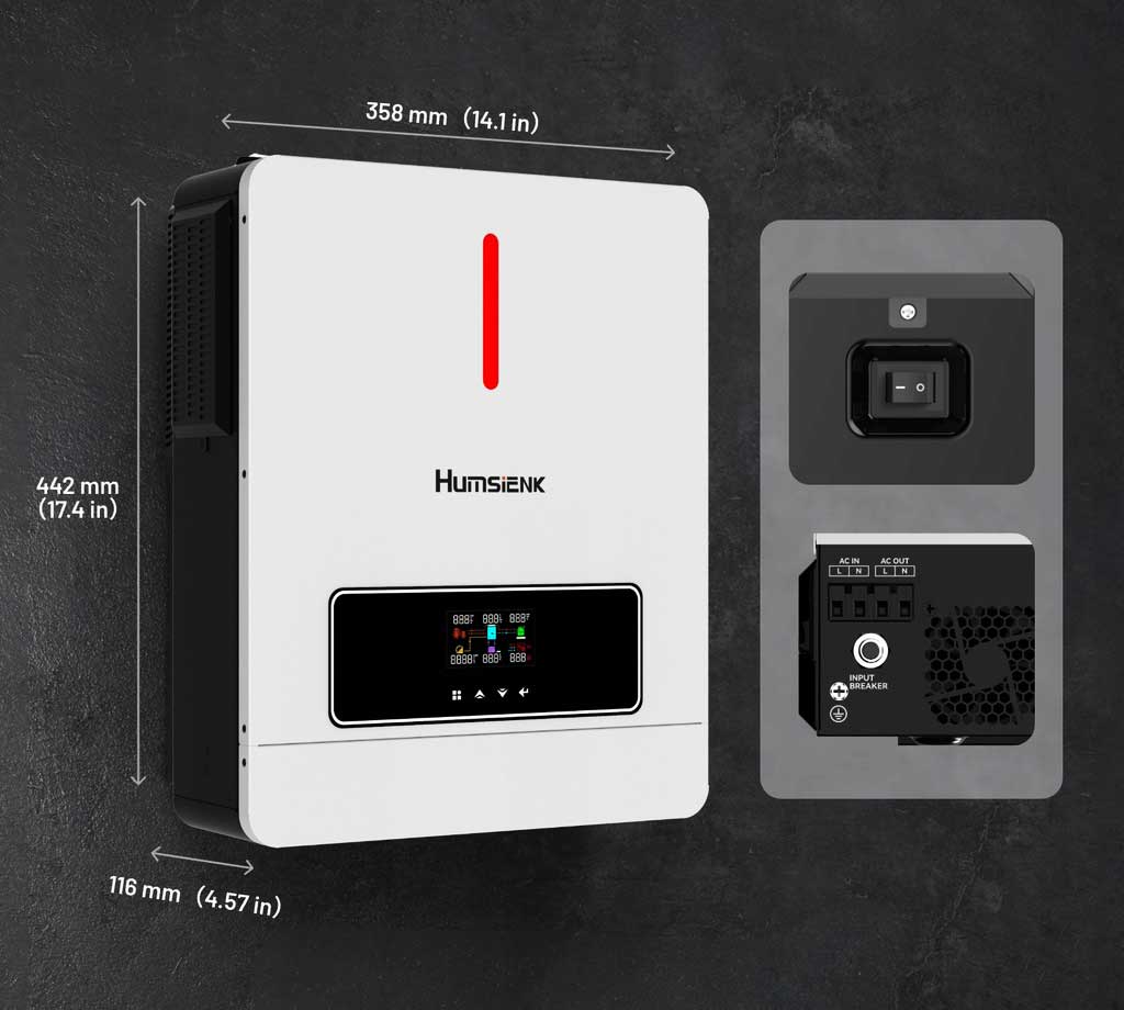 Гібридний інвертор Humsienk 4200W 24V 230V MPPT 6200W HSINV24V4.2KW220-SRB-EU - Зображення 3