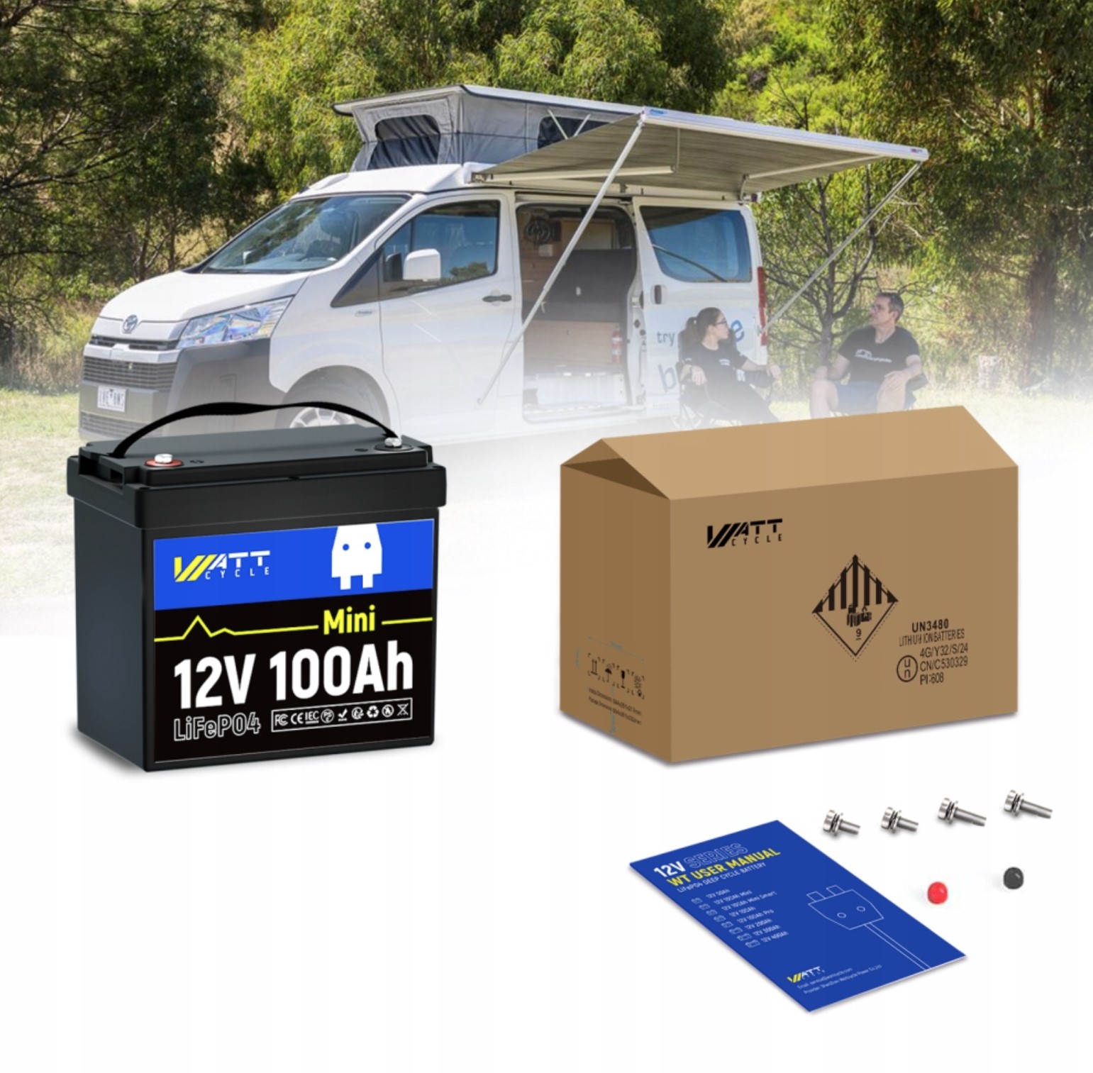 LiFePO4 акумулятор WattCycle MINI 12V 100Ah BT IP65 батарея з BMS 100A - Зображення 6