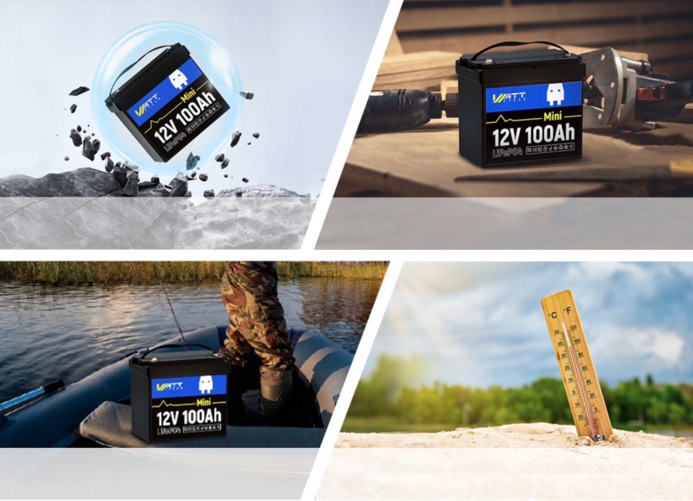 LiFePO4 акумулятор WattCycle MINI 12V 100Ah BT IP65 батарея з BMS 100A - Зображення 8