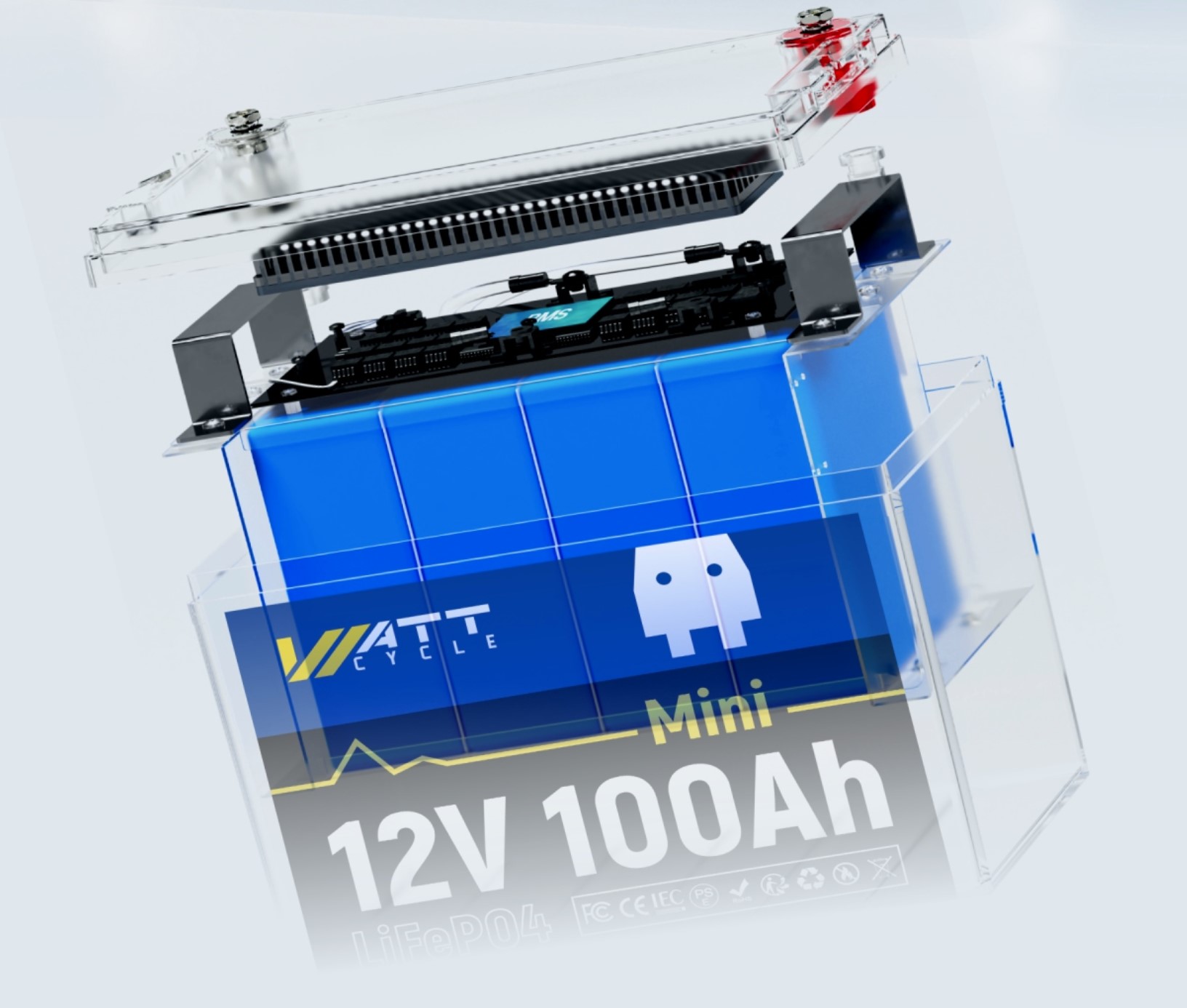 LiFePO4 акумулятор WattCycle MINI 12V 100Ah BT IP65 батарея з BMS 100A - Зображення 5