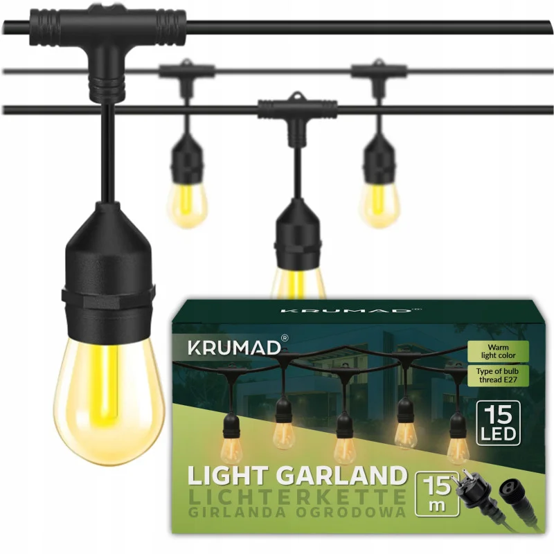 Світлодіодна вулична гірлянда KRUMAD 15м E27 1W KMDW7 - Зображення 2